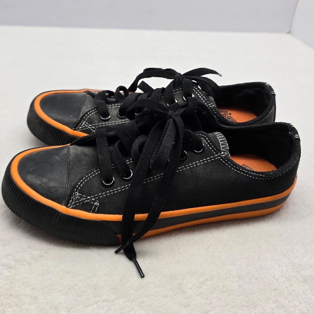 Harley Davidson Low Top Biker Sneakers Black Orange Suede Women 7 Streetwear